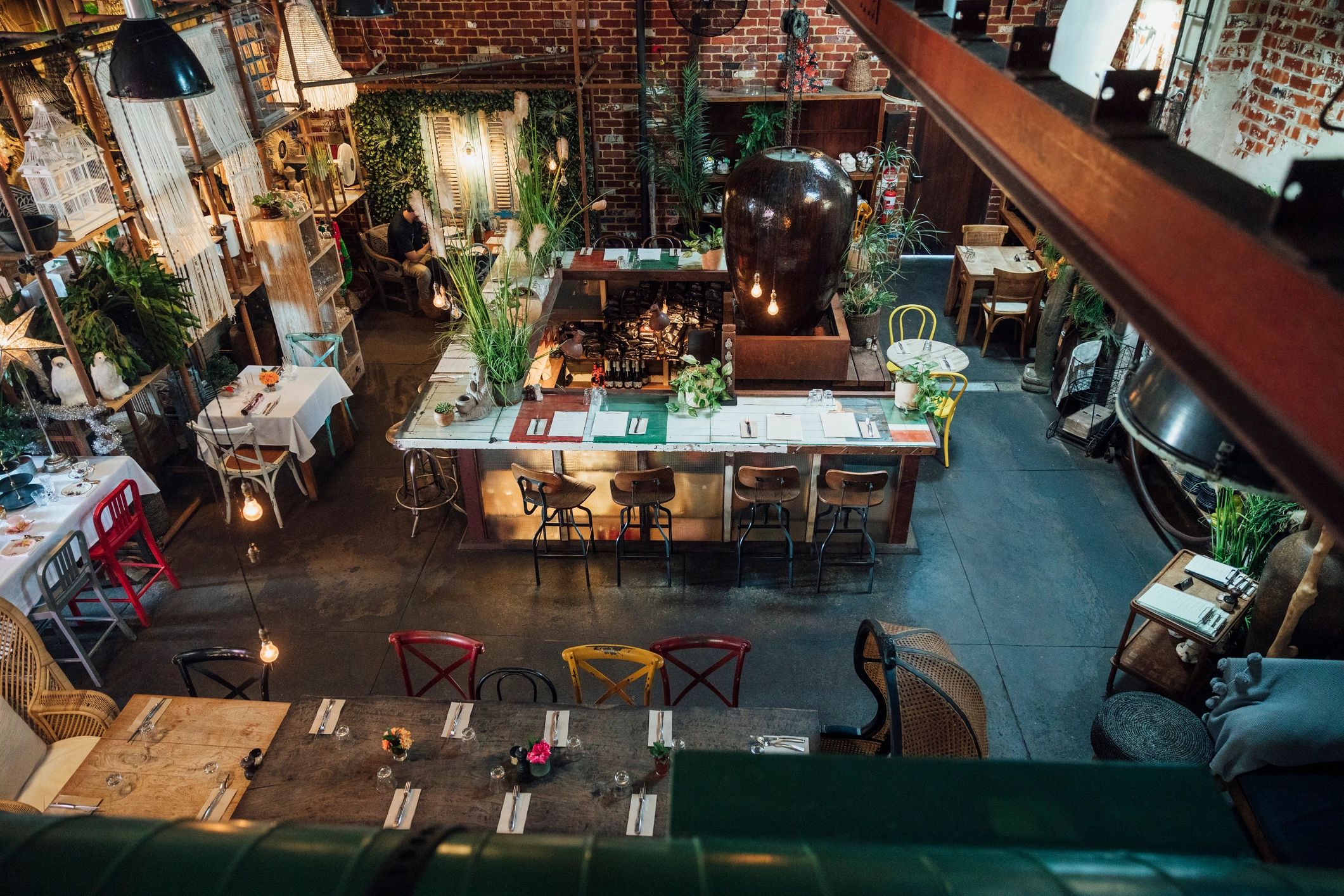 Restaurant dining area viewed from above