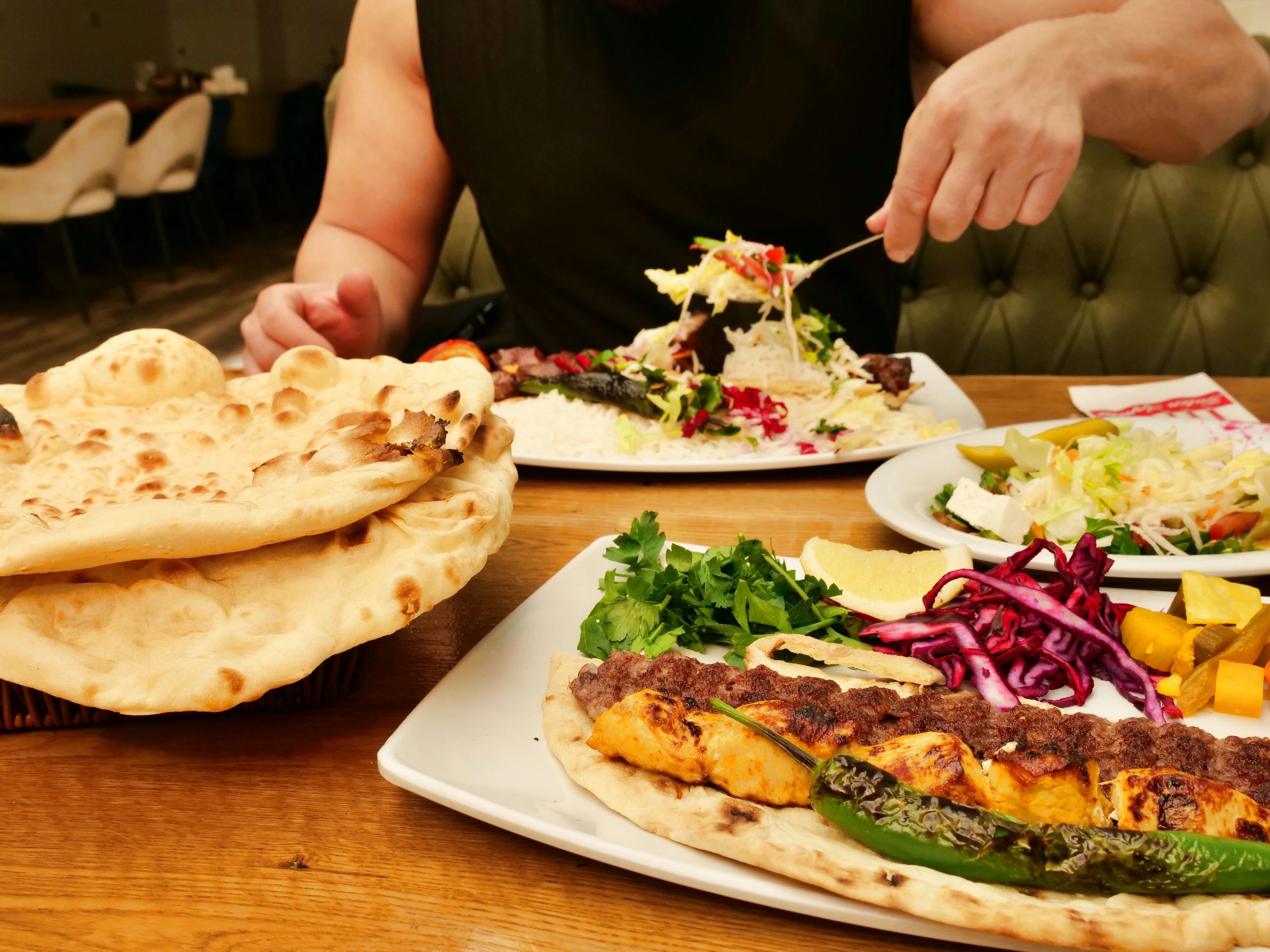 Tandoori chaap platter on a restaurant table